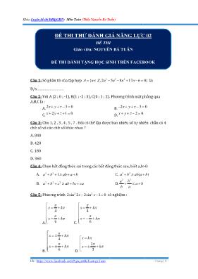 Đề thi thử đánh giá năng lực Toán 12 - Đề số 1 - Nguyễn Bá Tuấn